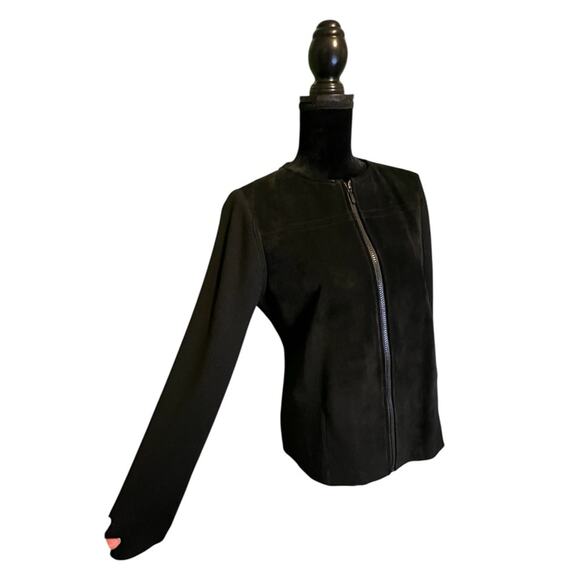Investments Black Leather Suede Wool Knit Women's Zip Up Jacket - Picture 3 of 14